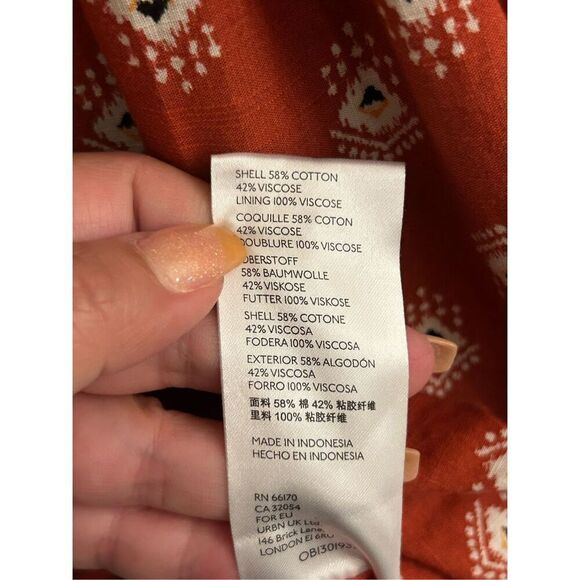 Anthropologie Boho Rust Red Smocked Waist Midi Dress sz S Petite – Geometric Blo - Picture 5 of 15